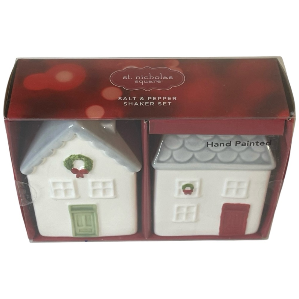 Salt & Pepper Shaker Set St. Nicholas Square Hand Painted Christmas Holiday New